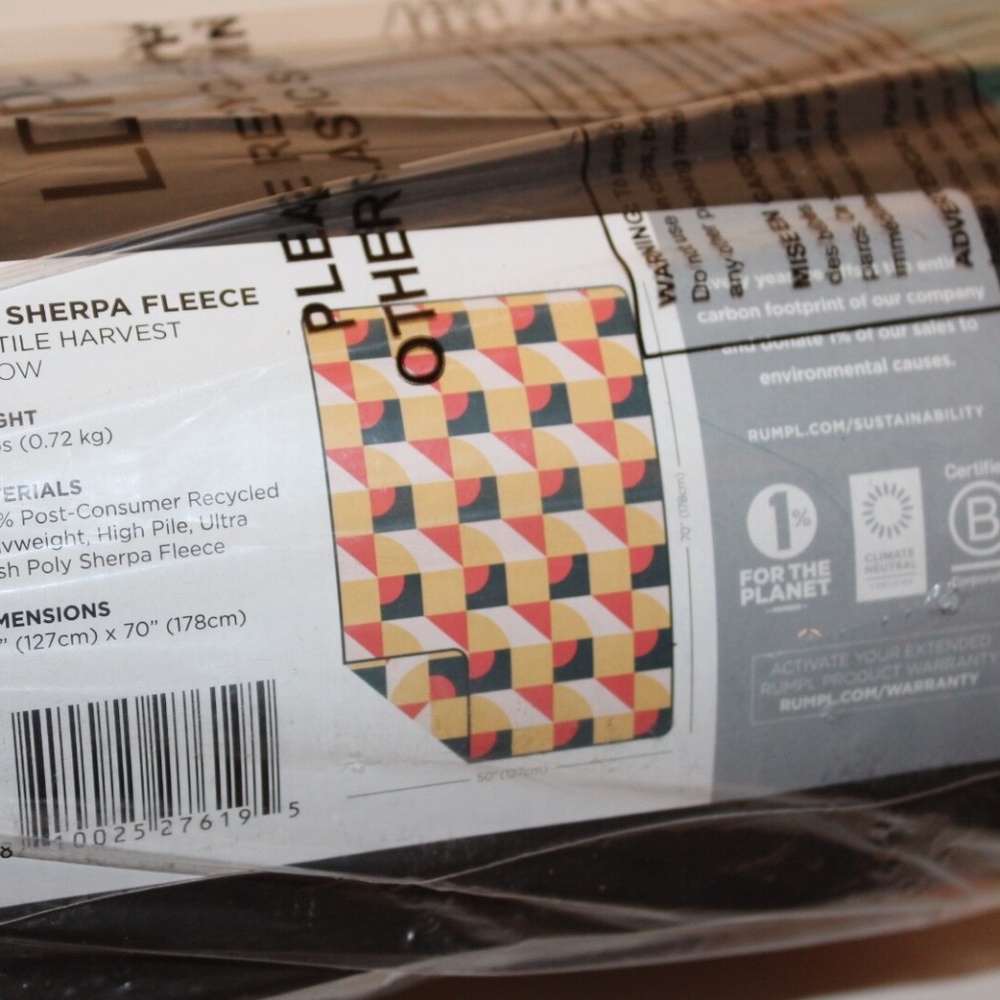 NWT Rumpl Sherpa Fleece Polyester Throw Blanket 50 x 70 Geotile Harvest Color - Picture 5 of 6